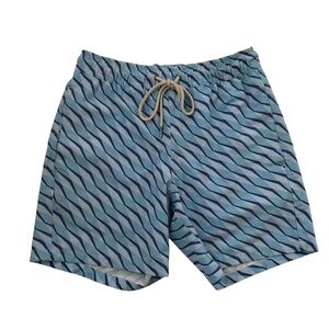 Fair Harbor Men’s Swim Trunks Shorts Sz S Blue Lined Wavy Pattern Nautical Surf